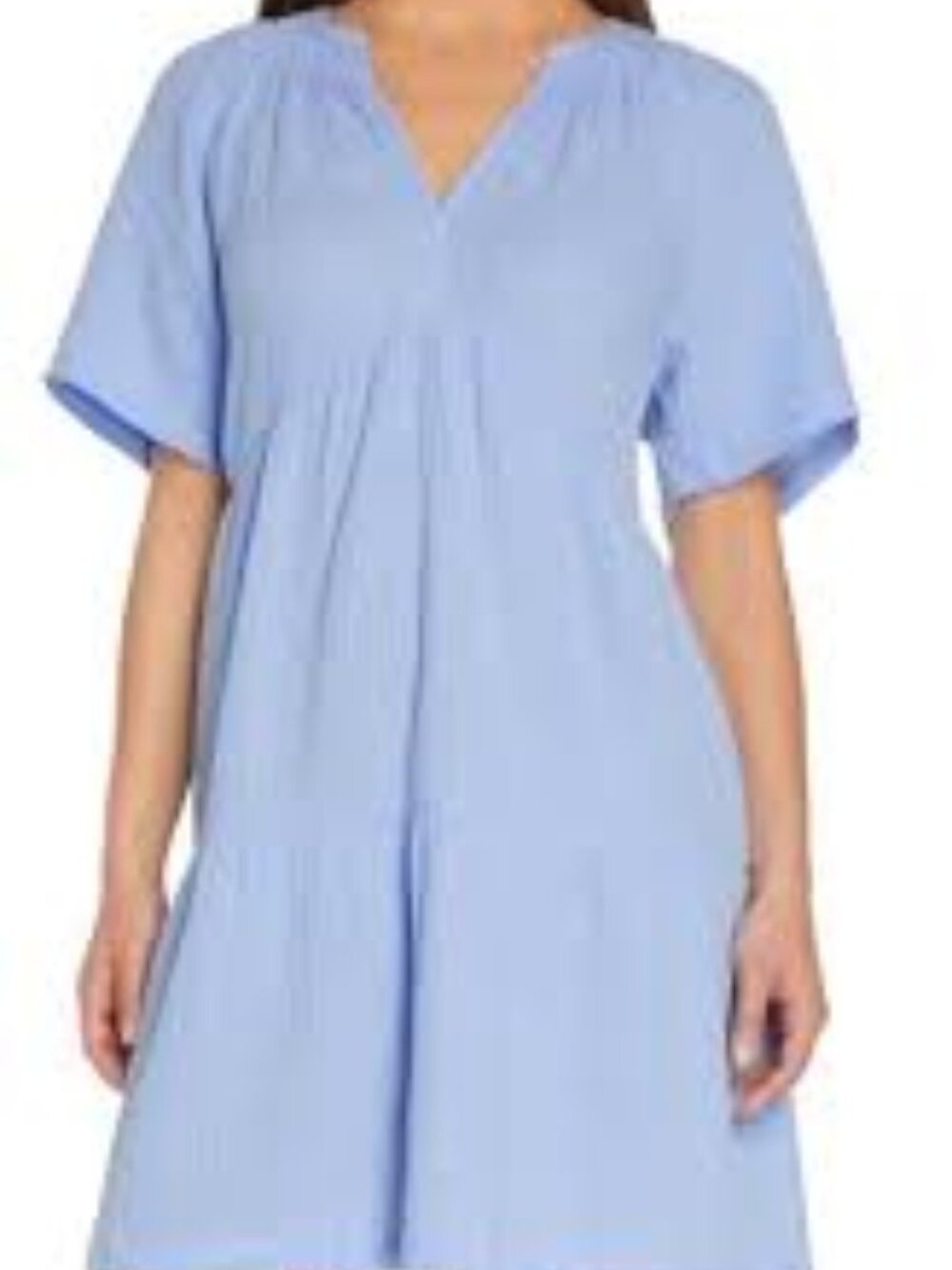 GAP Light Blue V-Neck Tiered Cotton Dress Gauzy Short Sleeve Size XXL Women's
